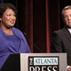 Georgia gubernatorial candidates (L-R) Democrat Stacey Abrams and Republican Brian Kemp debate in an event that also included Libertarian Ted Metz at Georgia Public Broadcasting in Midtown October 23, 2018 in Atlanta, Georgia.